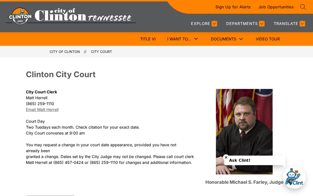 Clinton warrant records city court schedule and payment page