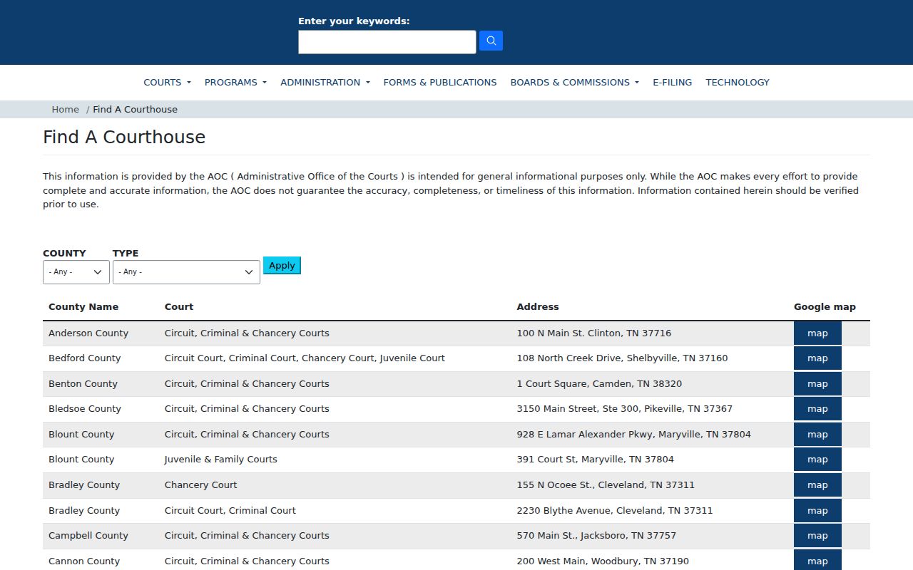 Anderson County warrant records courthouse location reference